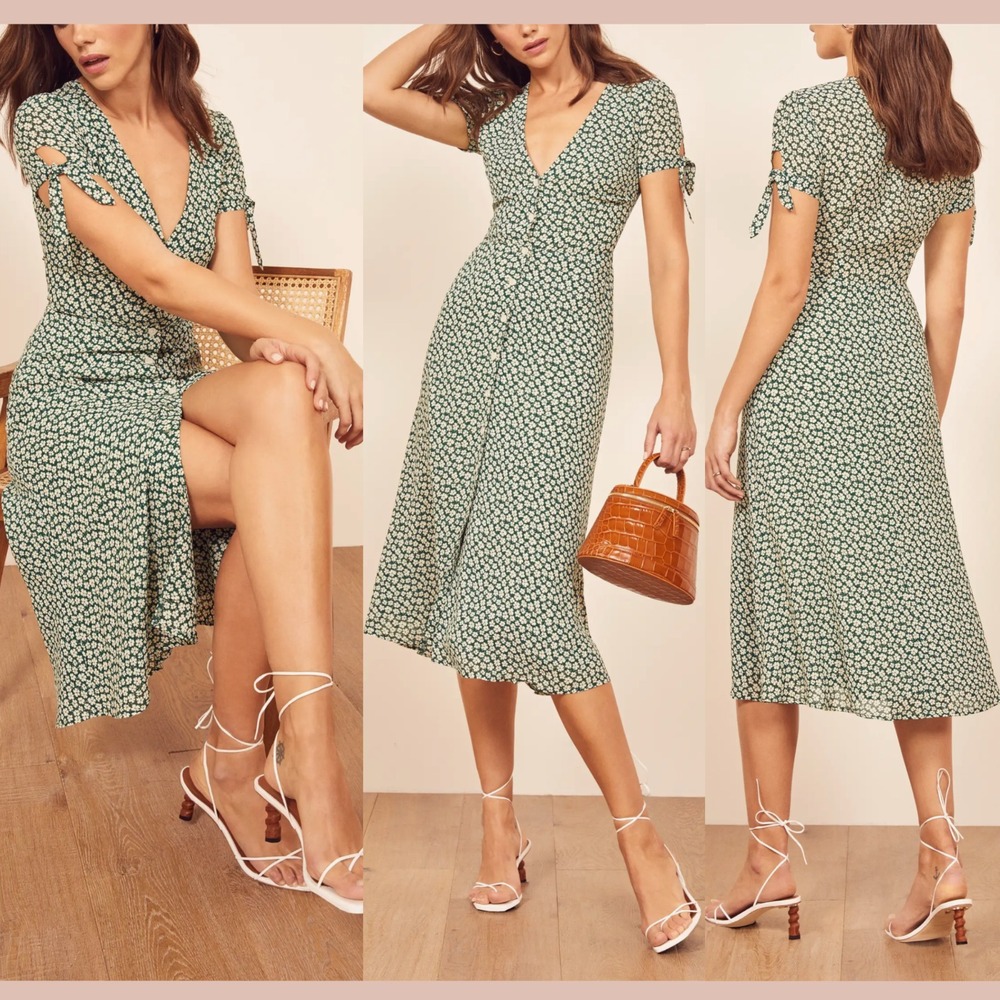 NWT $218 REFORMATION [ 16 ] Rosalinda Floral Tie Sleeve Dress In Venezuela T2134 - Picture 16 of 16